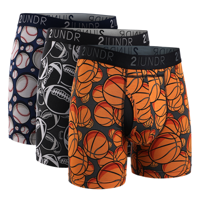 Swing Shift 6" Boxer Brief - 3 Pack Boxset - Grid Iron/Hoops/Upper Deck