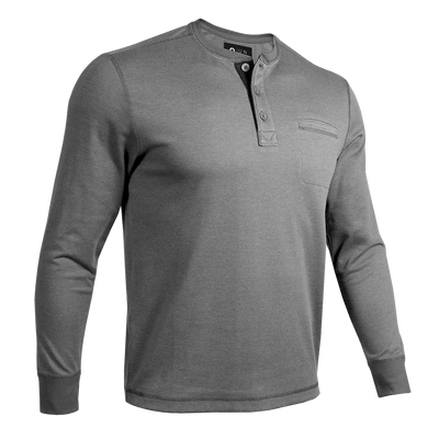 Long Sleeve Pocket Henley Pullover - Grey/Grey
